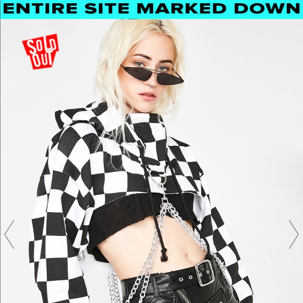 Cropped checkered hoodie